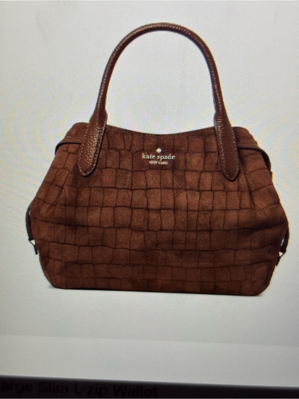 kate spade New York Brown Dumpling Croc Suede Top-Handle Satchel Bag - Picture 10 of 12